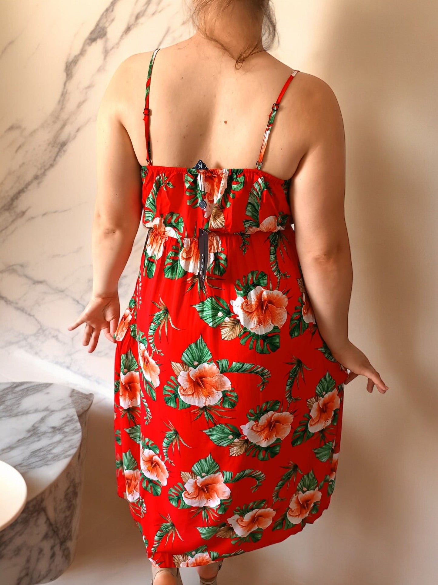 Rochie dama lunga cu imprimeu si umeri goi - AMG SHOP -  - 