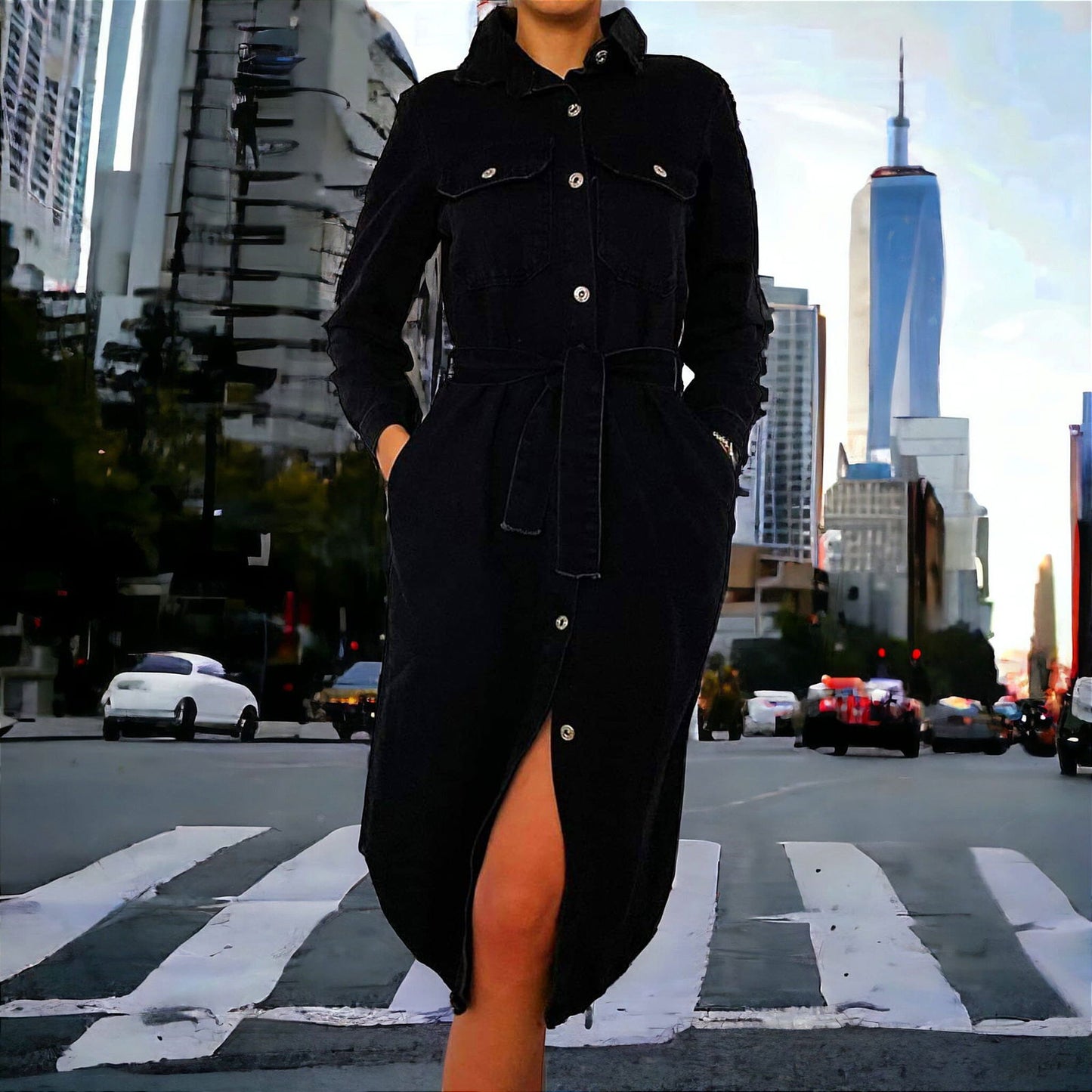 Rochie din denim cu nasturi - AMG SHOP - Rochie din denim cu nasturi Rochii AMG SHop XS Negru  - 
