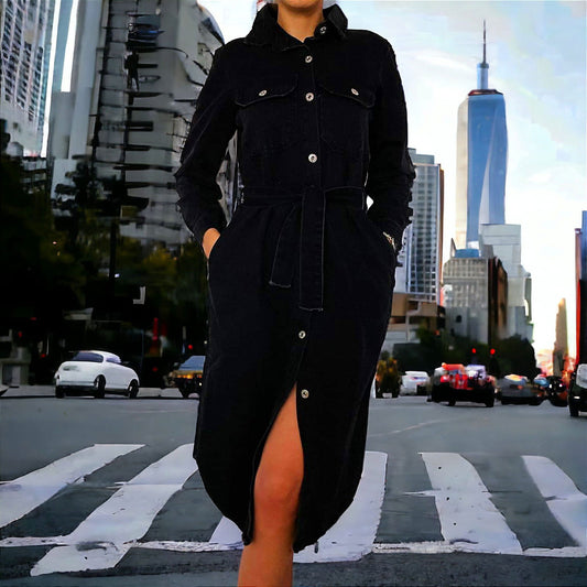 Rochie din denim cu nasturi - AMG SHOP - Rochie din denim cu nasturi Rochii AMG SHop XS Negru  - 