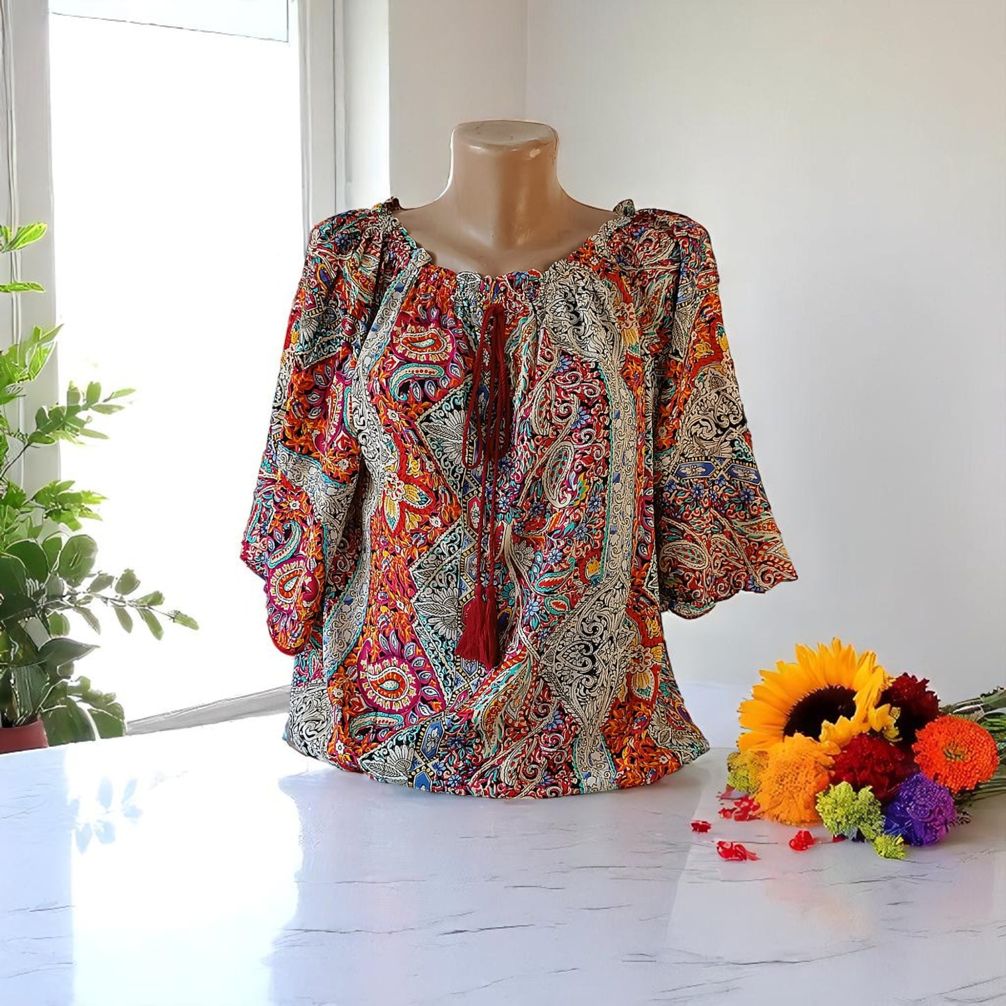 Bluza eleganta maneca 3/4 cu snur