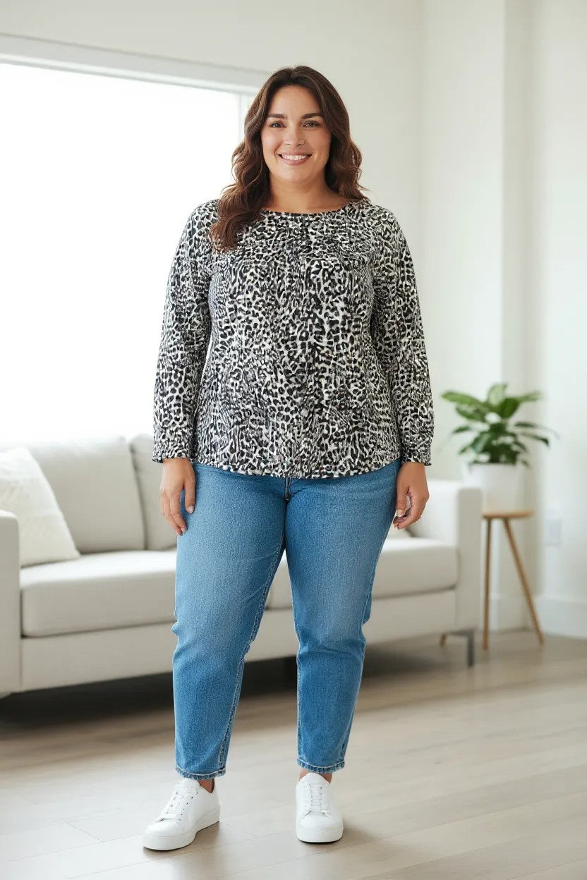 Bluza cu imprimeu floral deosebit cu maneca lunga 5XL-8XL