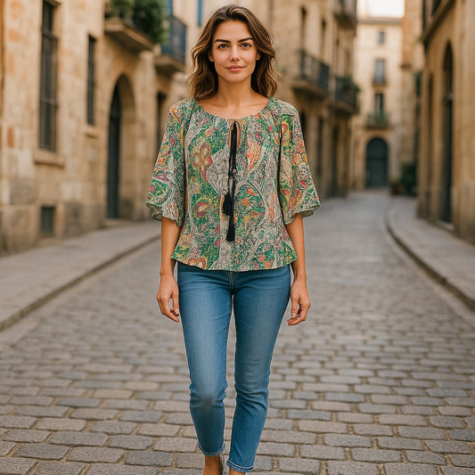 Bluza eleganta maneca 3/4 cu snur