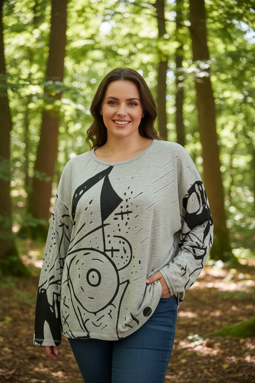 Bluza cu imprimeu marime mare 6-7XL maneca lunga