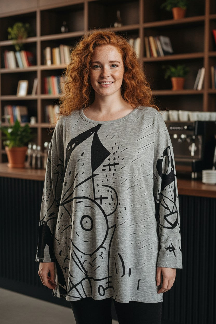 Bluza cu imprimeu marime mare 6-7XL maneca lunga